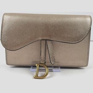 Christian Dior Metallic Grained Calfskin Saddle Belt Bag in gold